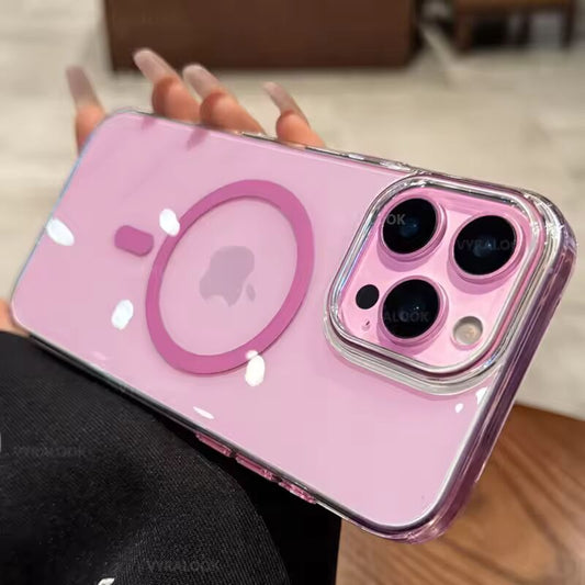 Transparent Phone Case For iPhone 16 15 14 13 Pro Max Plus 16e Thin For Magsafe Magnetic Wireless Metal Buttons Clear Cover